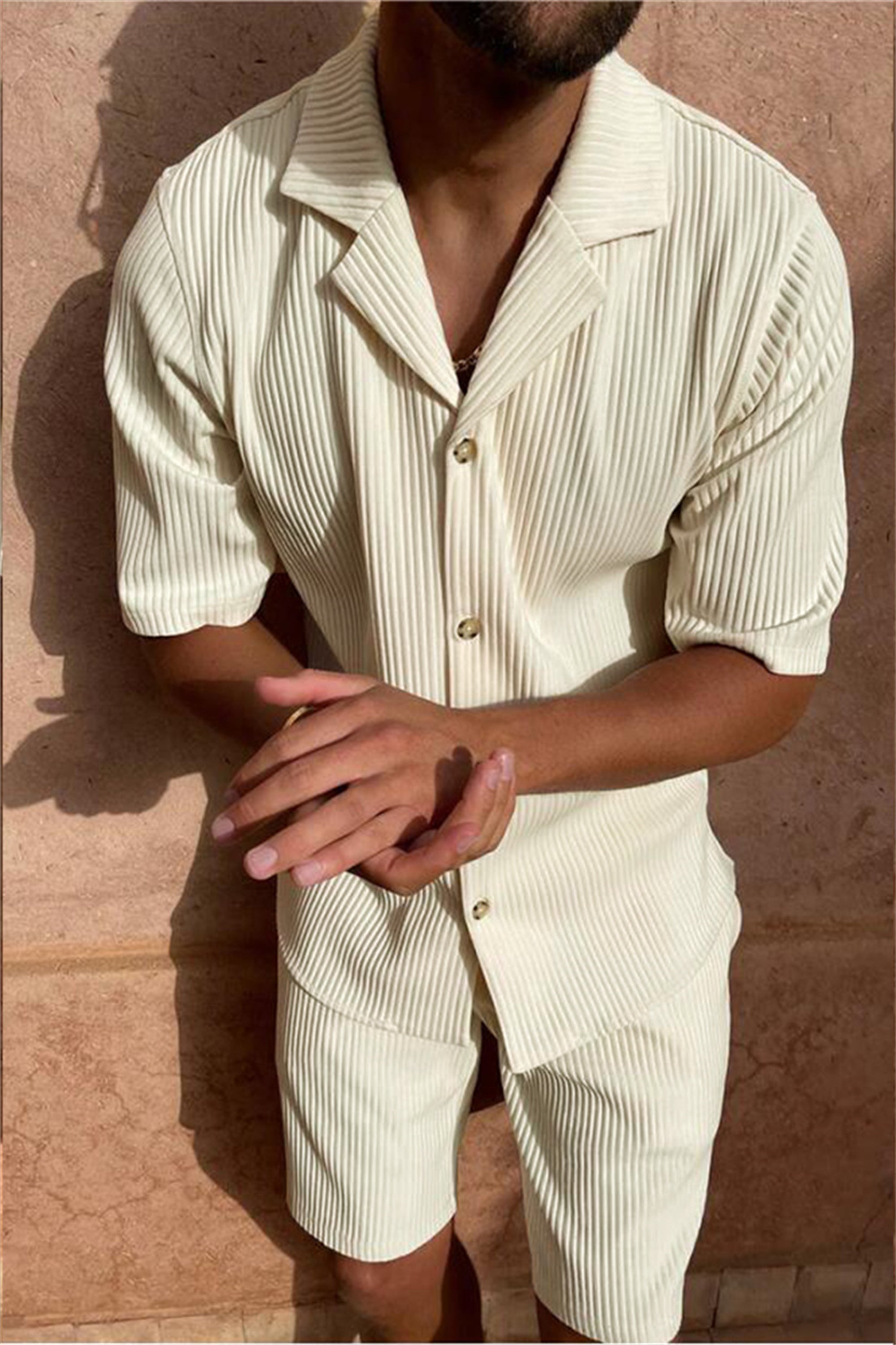 Lenoir™ | Ensemble chemise en corde à manches courtes et pantalon court
