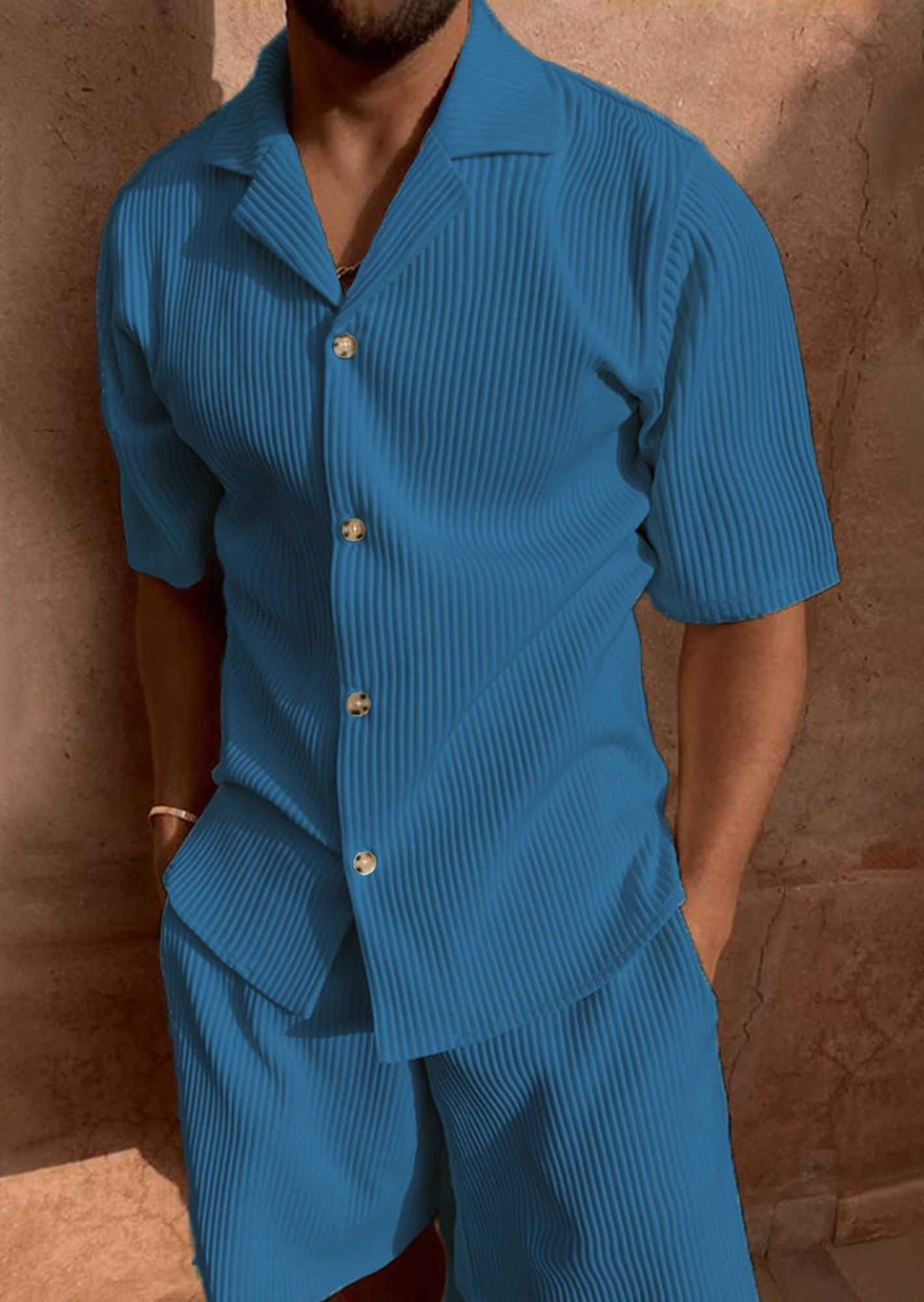 Lenoir™ | Ensemble chemise en corde à manches courtes et pantalon court