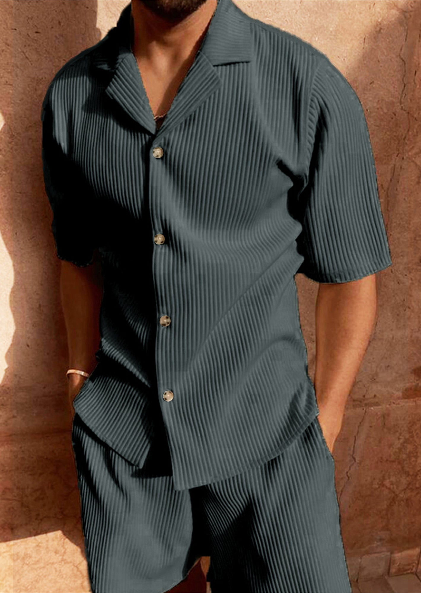 Lenoir™ | Ensemble chemise en corde à manches courtes et pantalon court