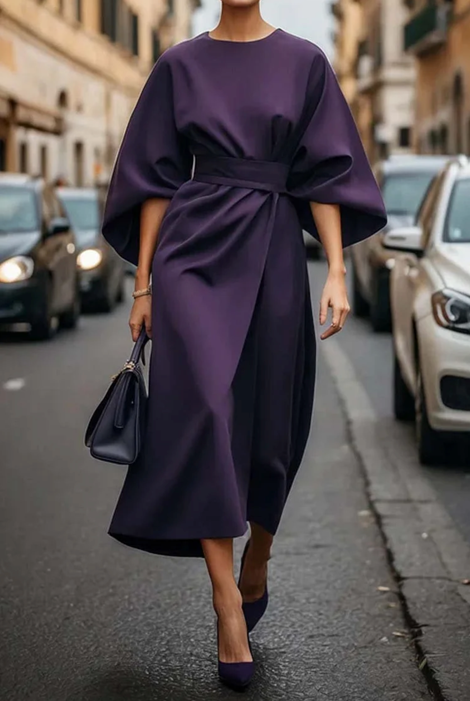 Sonia | Robe élégante avec manches lanterne et ceinture