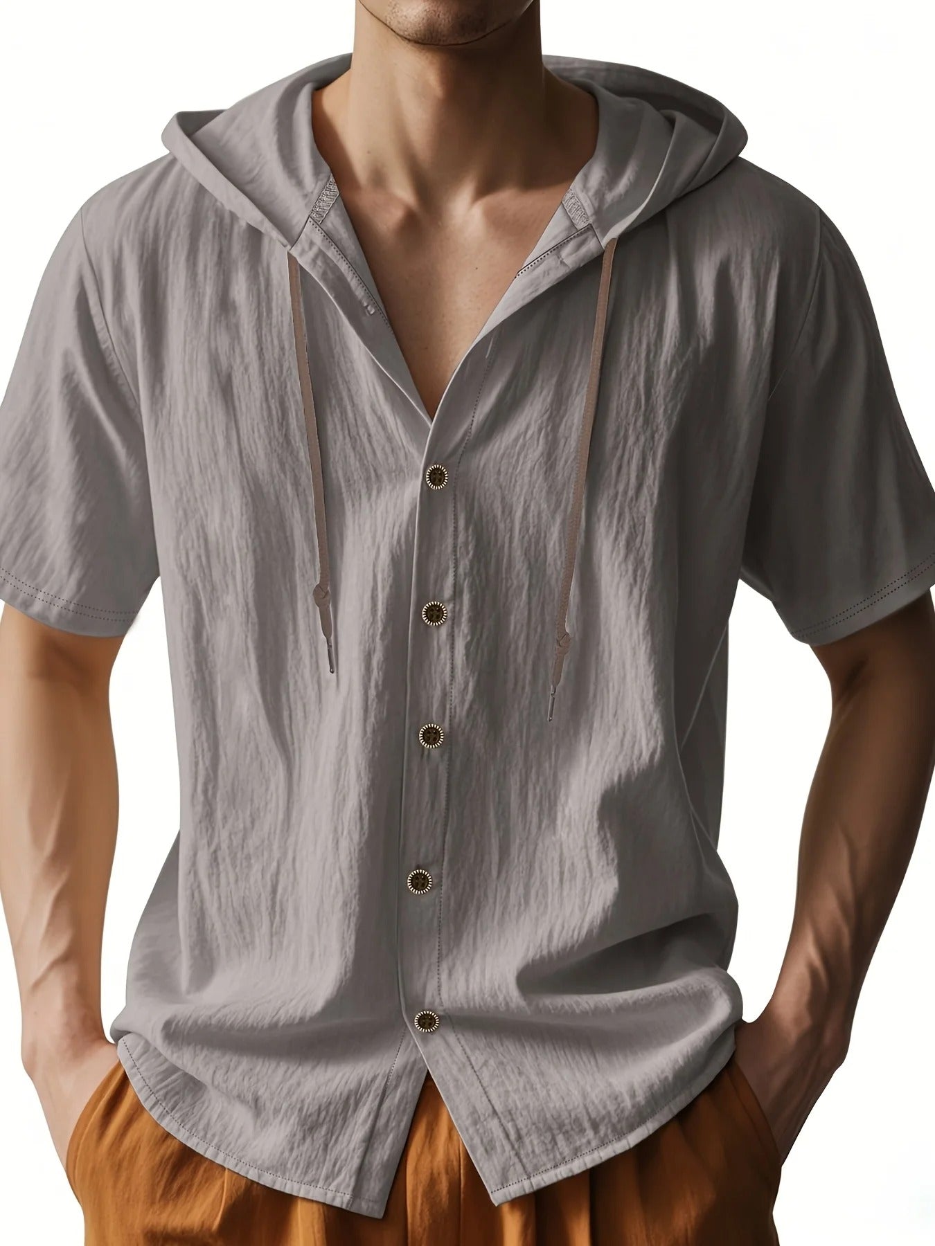 Lenoir™ | Chemise légère en lin à manches courtes avec capuche