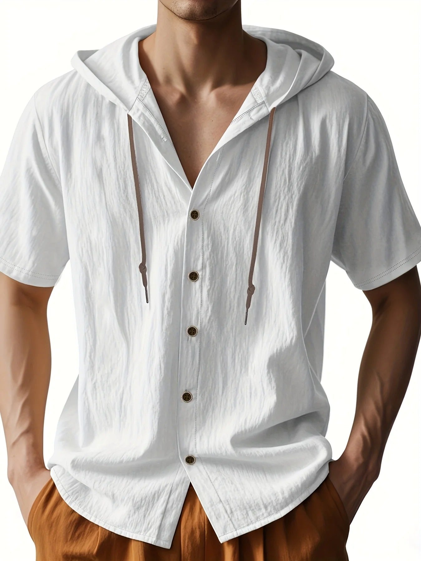 Lenoir™ | Chemise légère en lin à manches courtes avec capuche