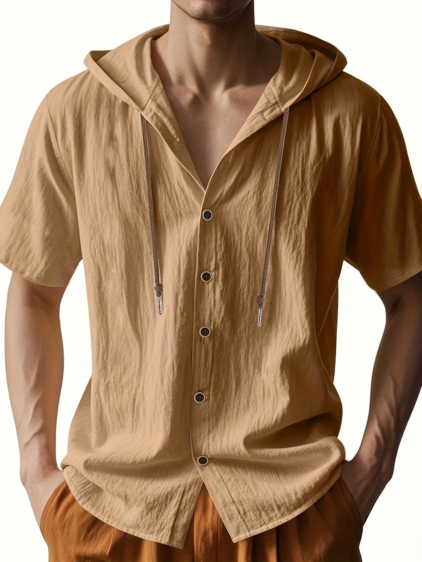 Lenoir™ | Chemise légère en lin à manches courtes avec capuche