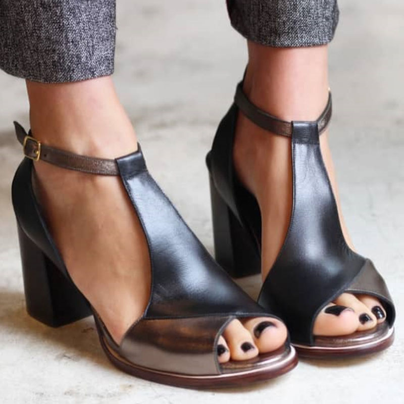 Lenoir™ | Sandale à Talon Bloqué et Patchwork