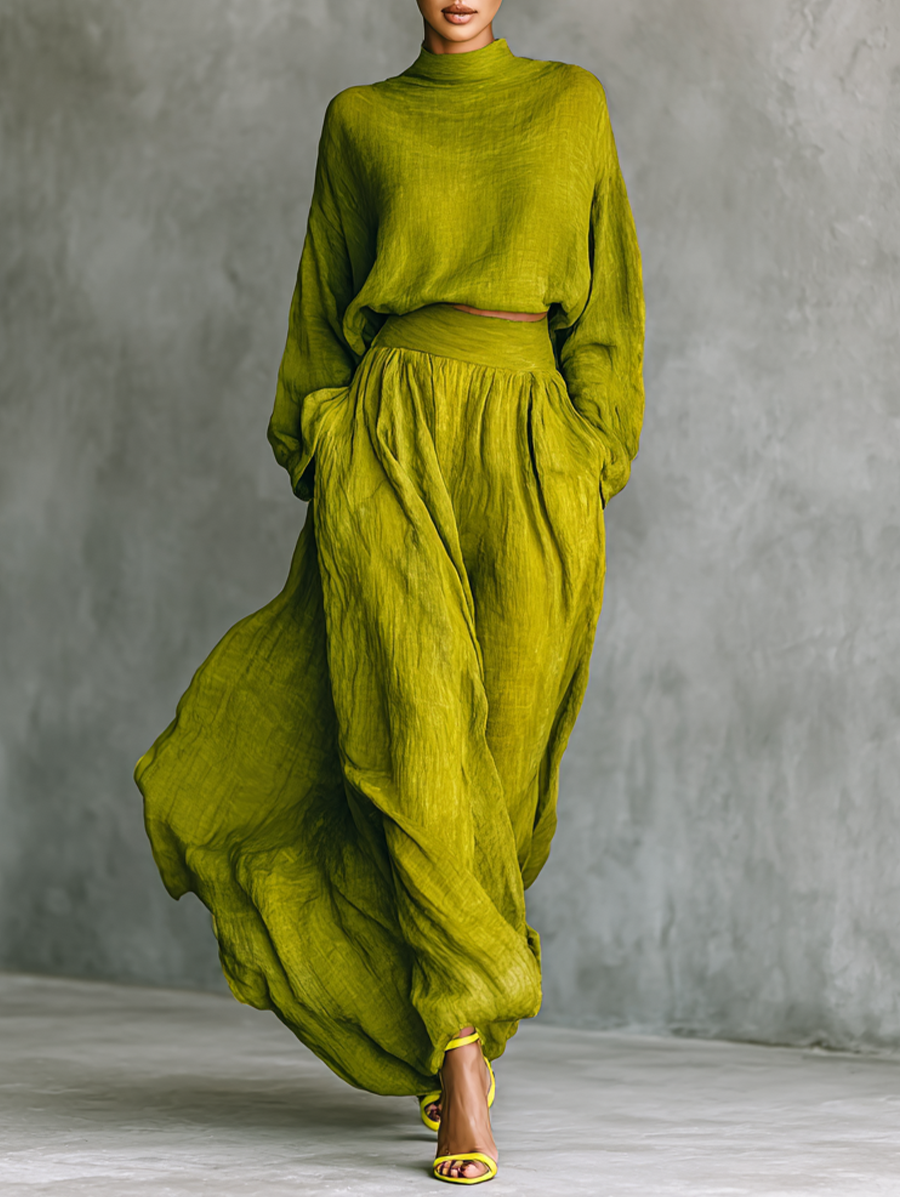 Lenoir™ | Ensemble féminin vert en mélange de coton et de lin