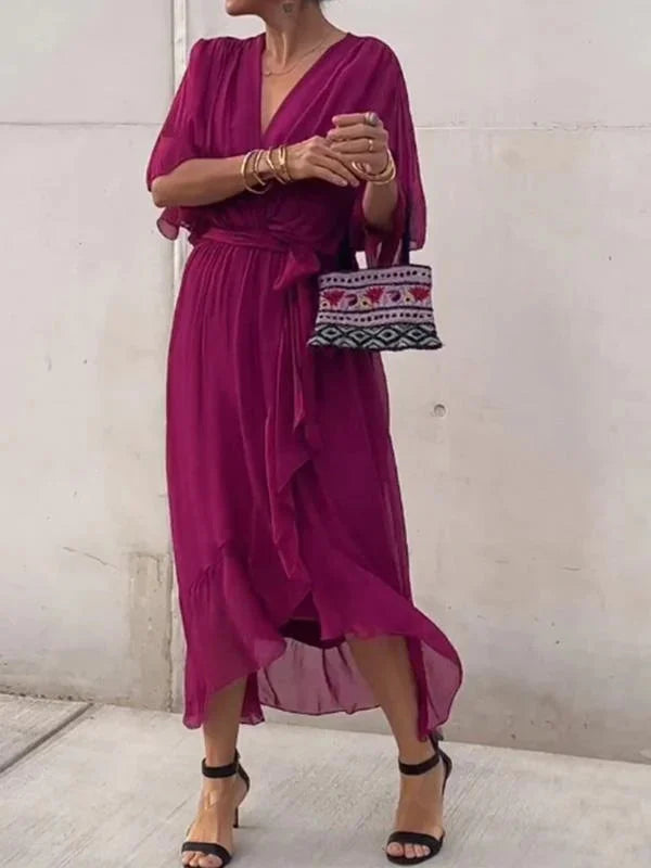 Monica - Robe en mousseline de soie à col en V