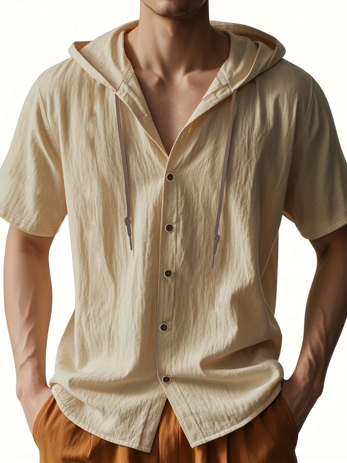 Lenoir™ | Chemise légère en lin à manches courtes avec capuche