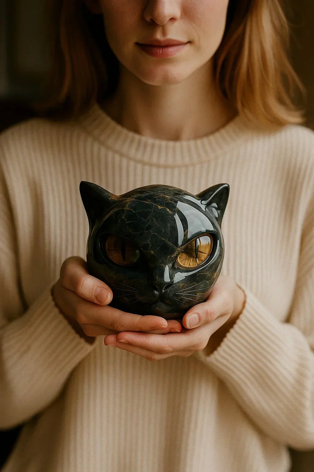 Lenoir™ | Sculpture de tête de chat noire