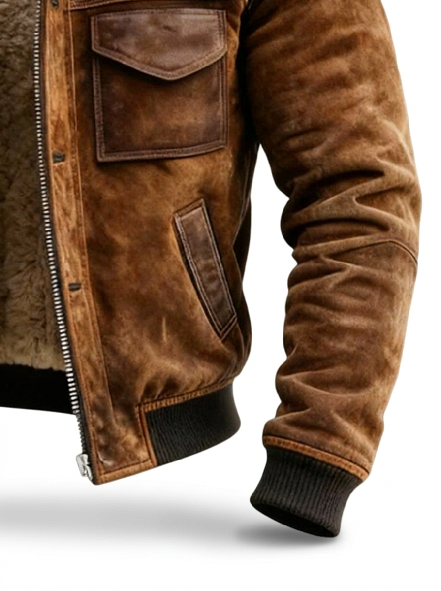 Cazel | Veste en cuir avec doublure en sherpa