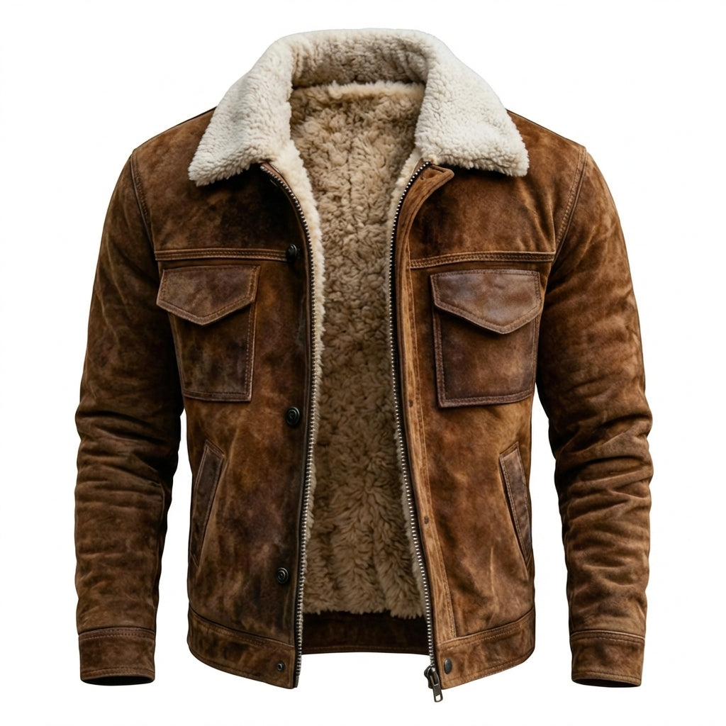 Cazel | Veste en cuir avec doublure en sherpa