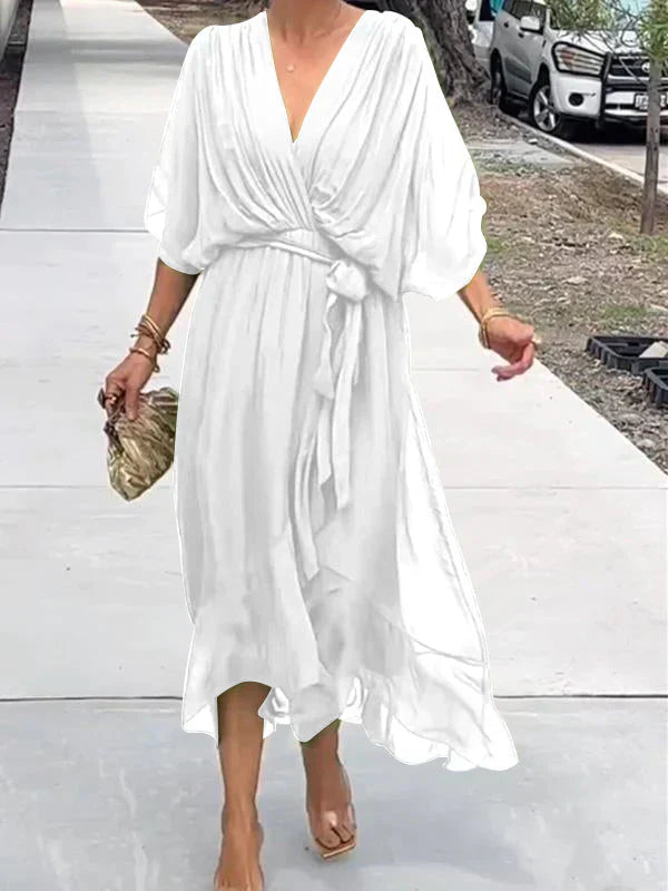 Monica - Robe en mousseline de soie à col en V