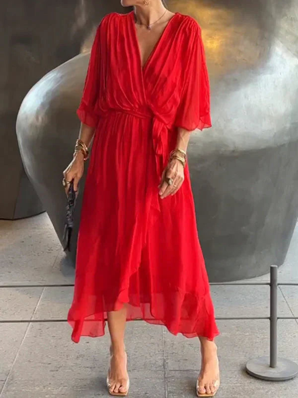 Monica - Robe en mousseline de soie à col en V