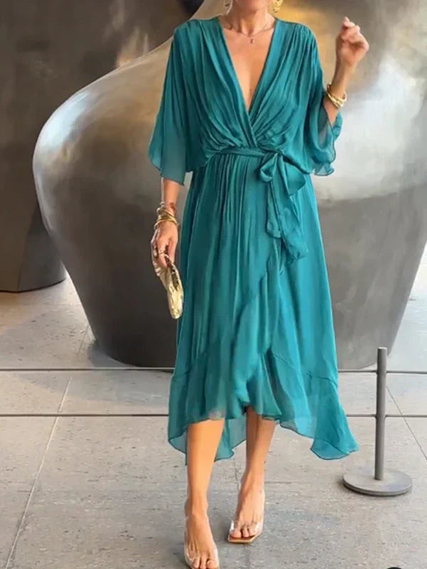 Monica - Robe en mousseline de soie à col en V