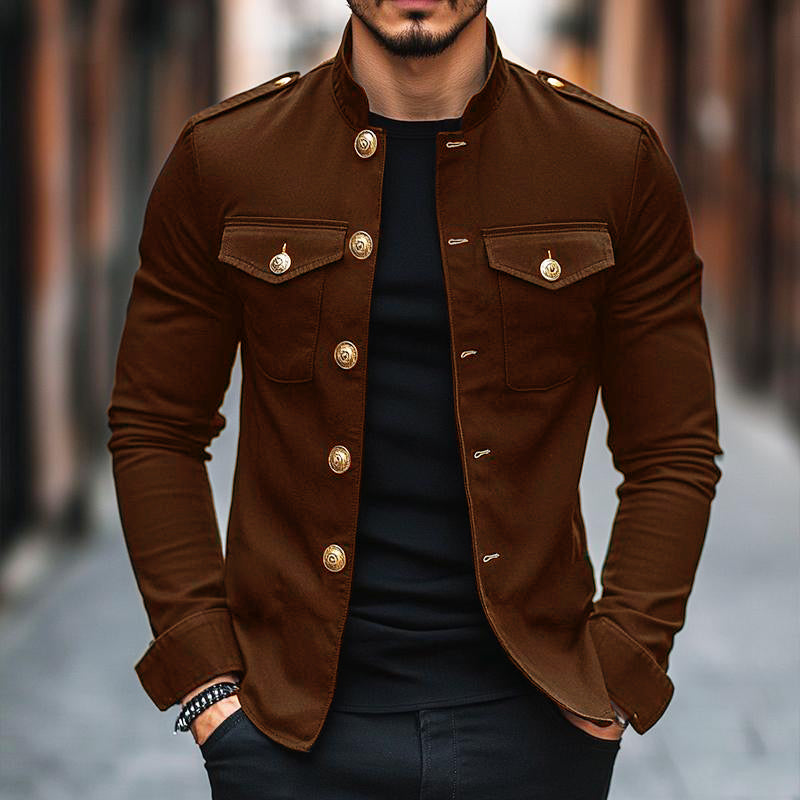 Lenoir™ | Veste vintage décontractée à col montant et boutons pour homme